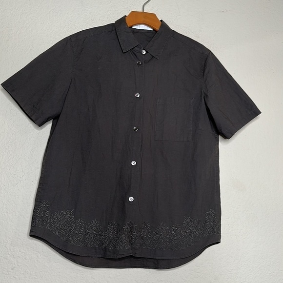 Nicole Farhi Boxy Linen Cotton Embroidered Floral Short Sleeve Button Blouse Lrg - Picture 5 of 12